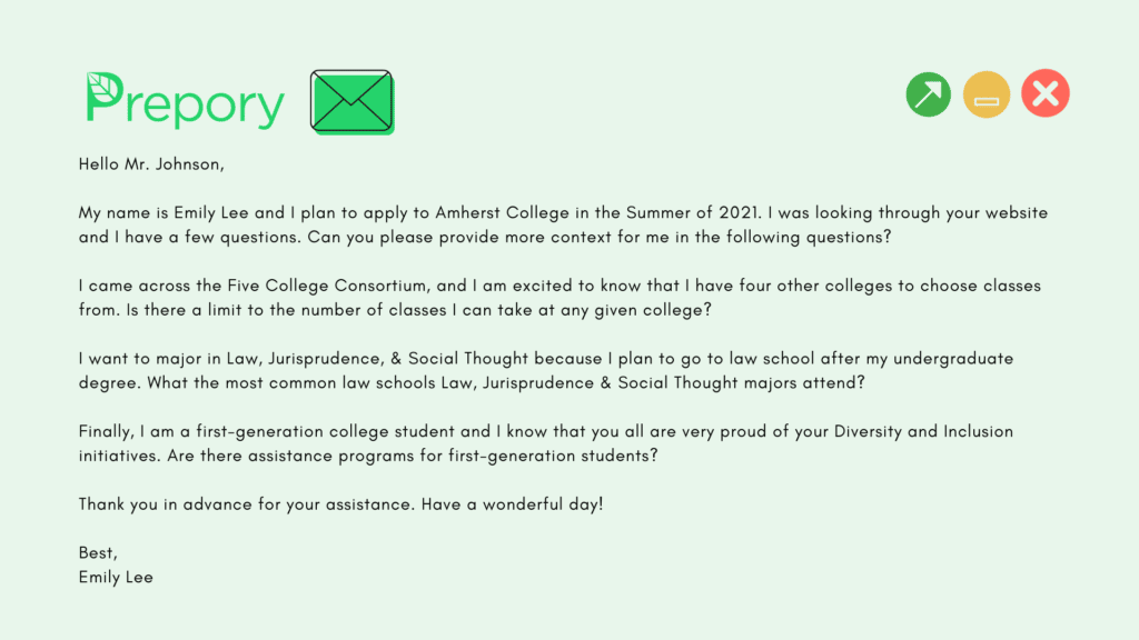 admission email example