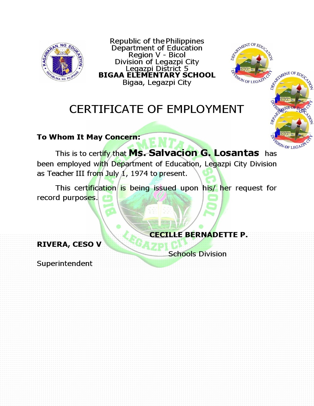 coe for travel purposes sample