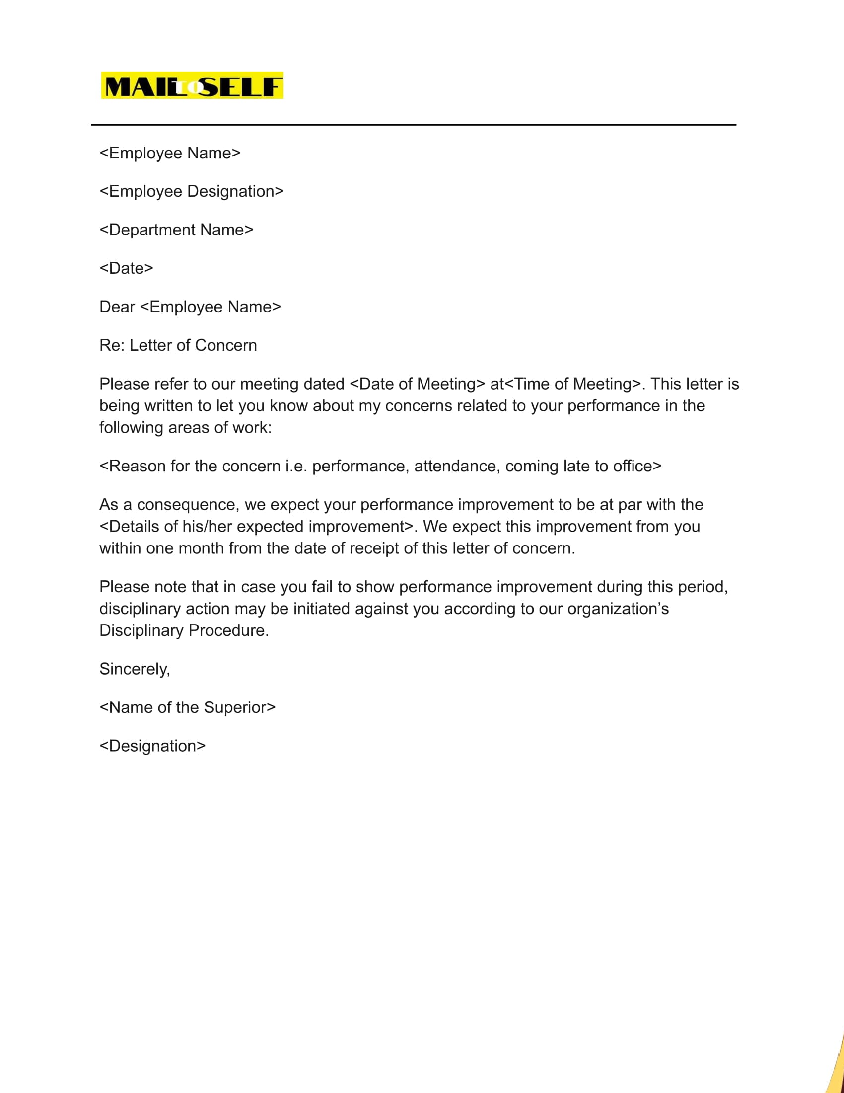 concern letter sample