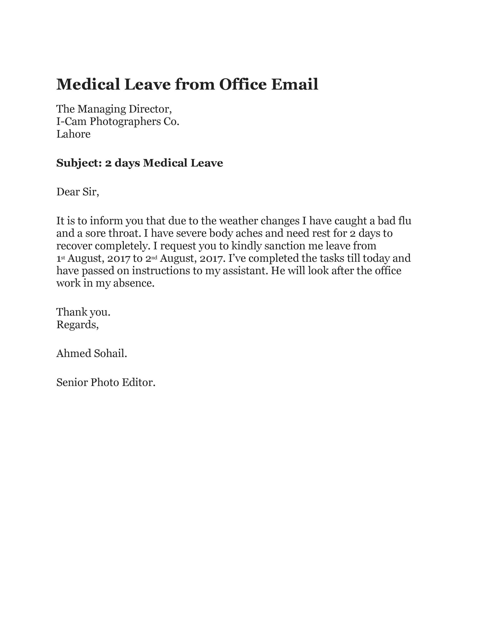 formal sick leave email