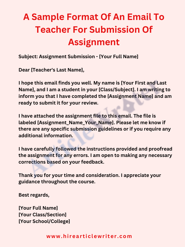 how to write email to teacher for submit assignment
