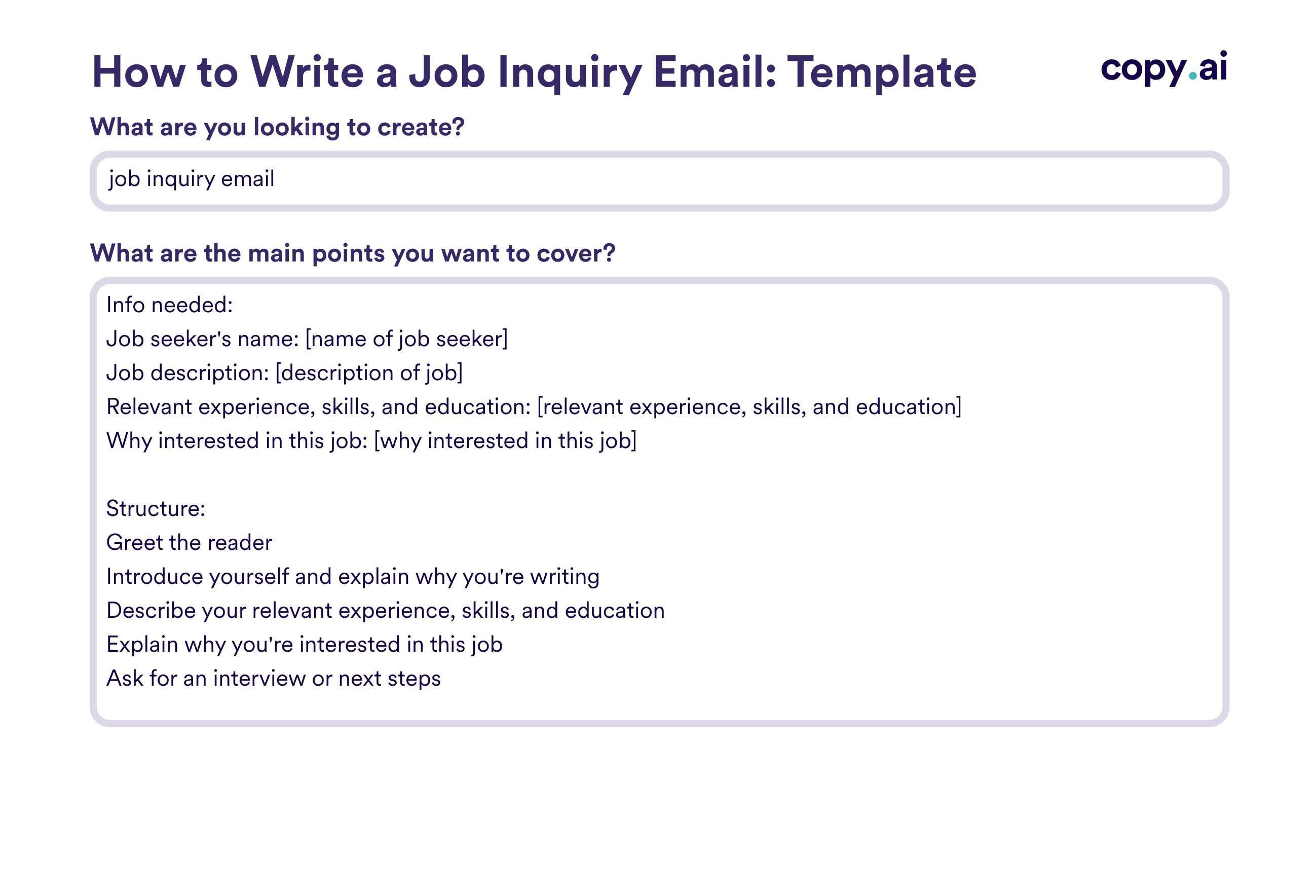 job inquiry email sample