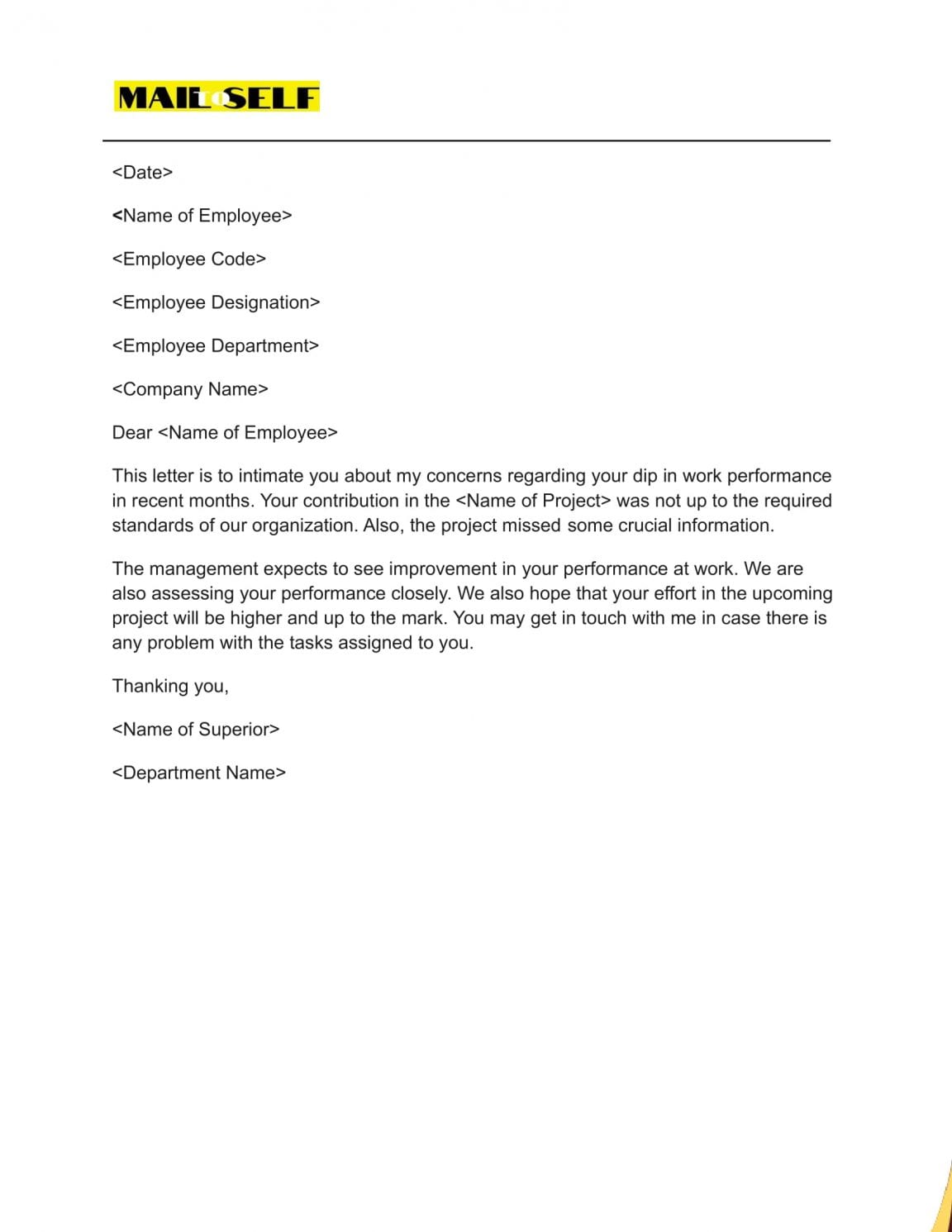 letter of concern at work
