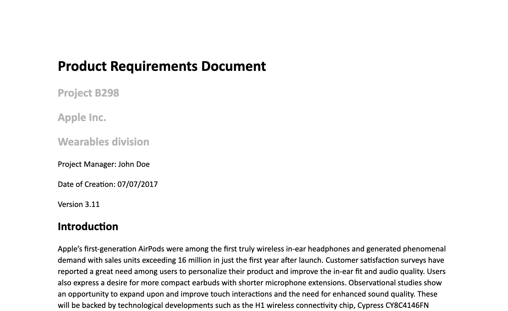 product requirement mail format