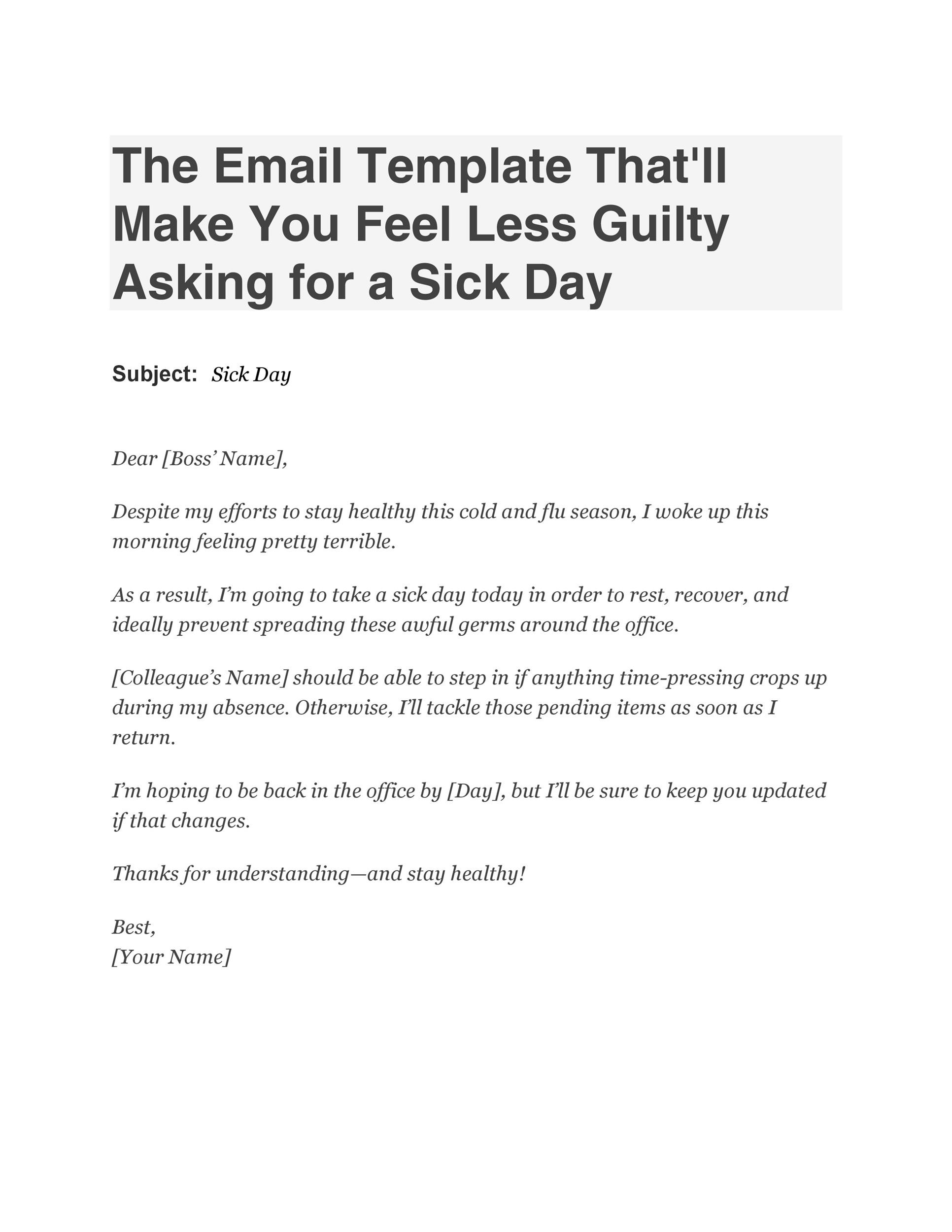 professional sick leave email