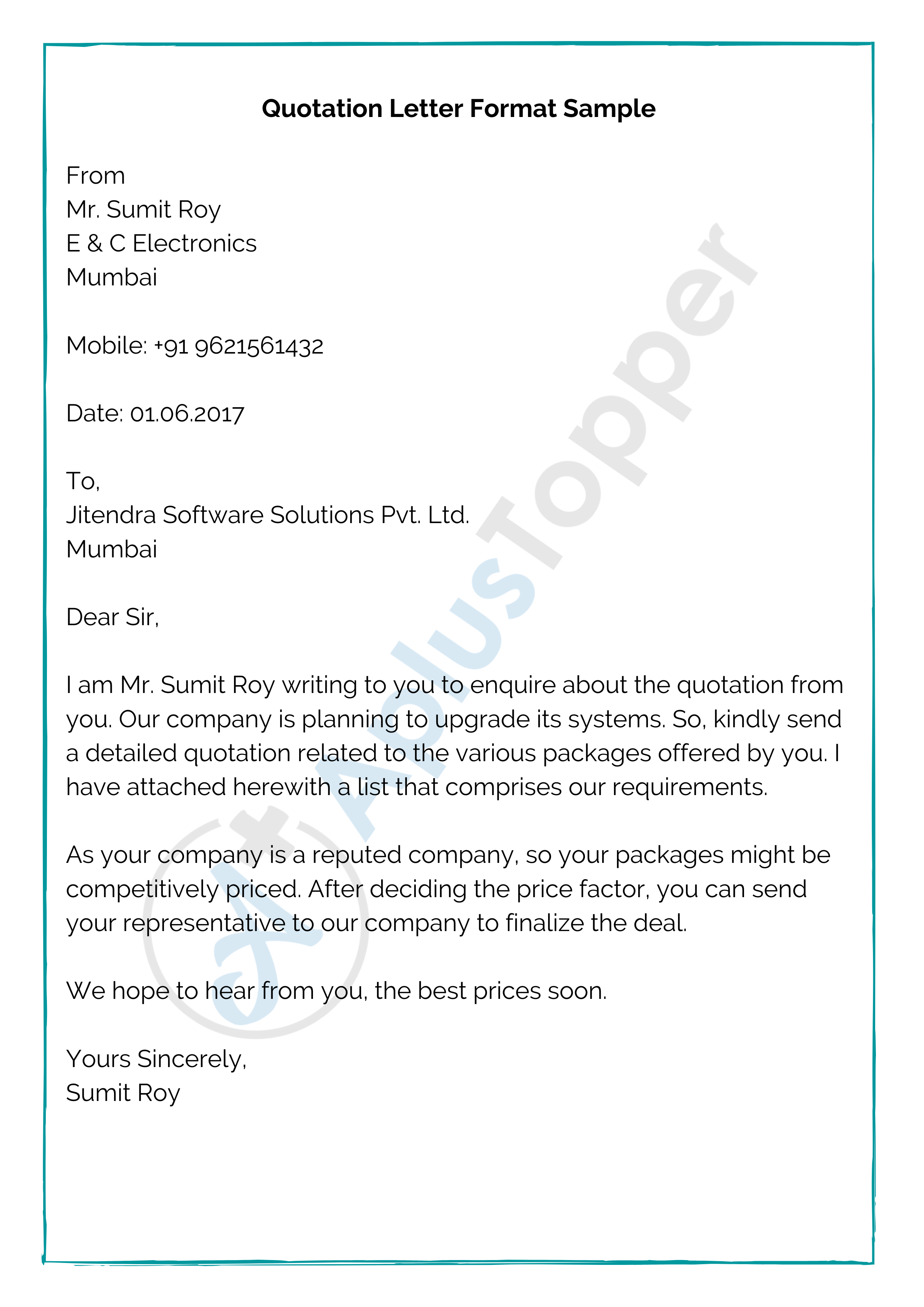 quotation sending mail format