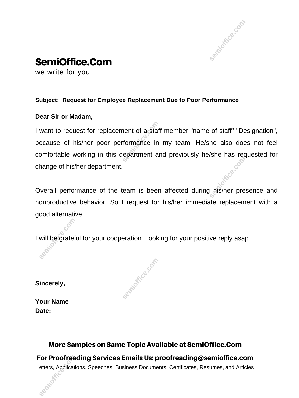 replacement letter for employee