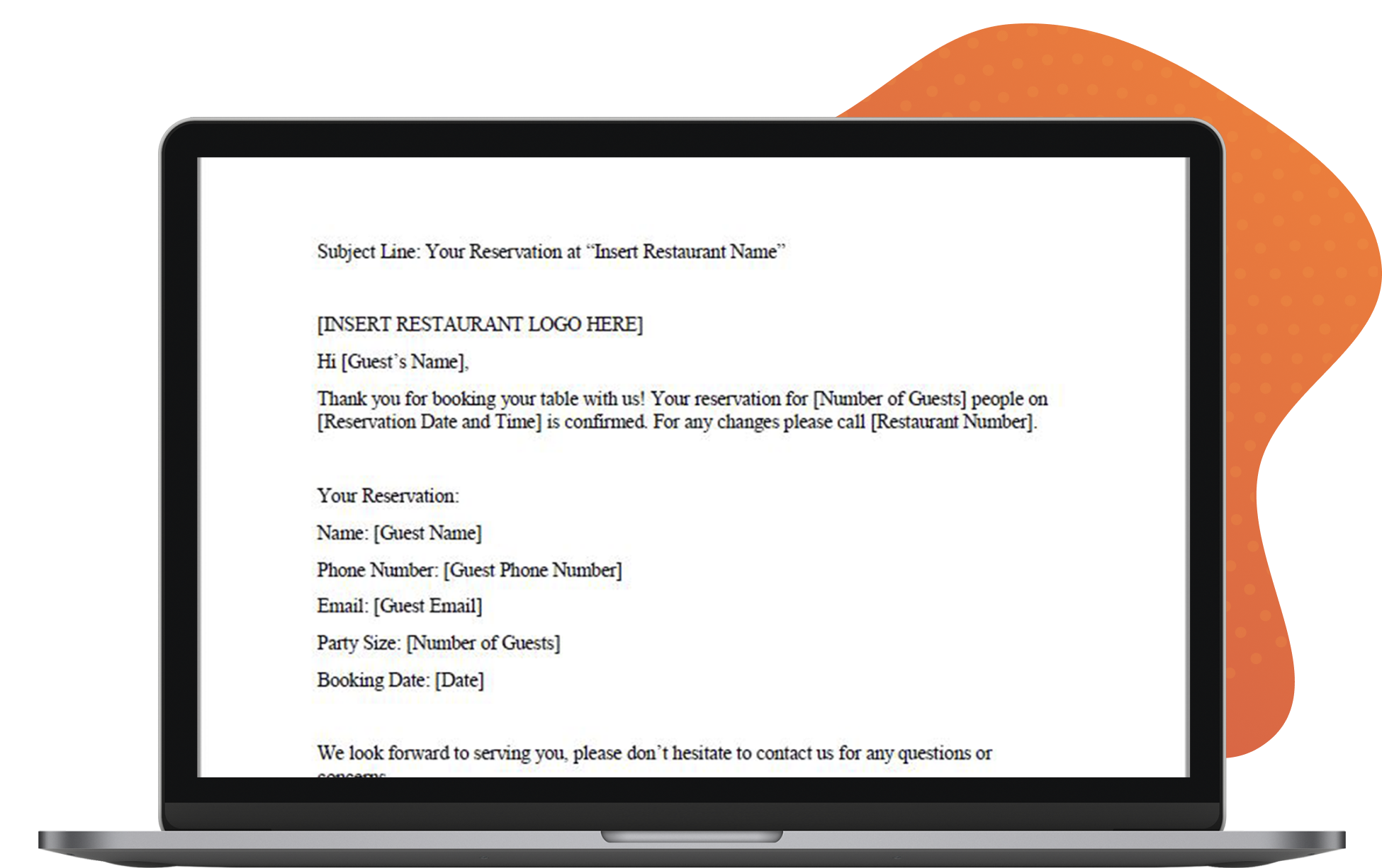restaurant reservation email