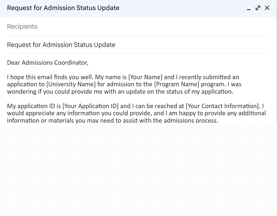 sample email to university for master admission