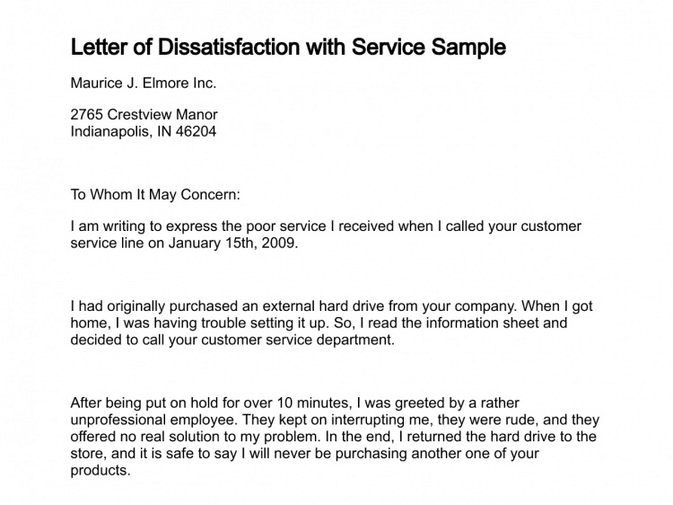 sample letter expressing disappointment