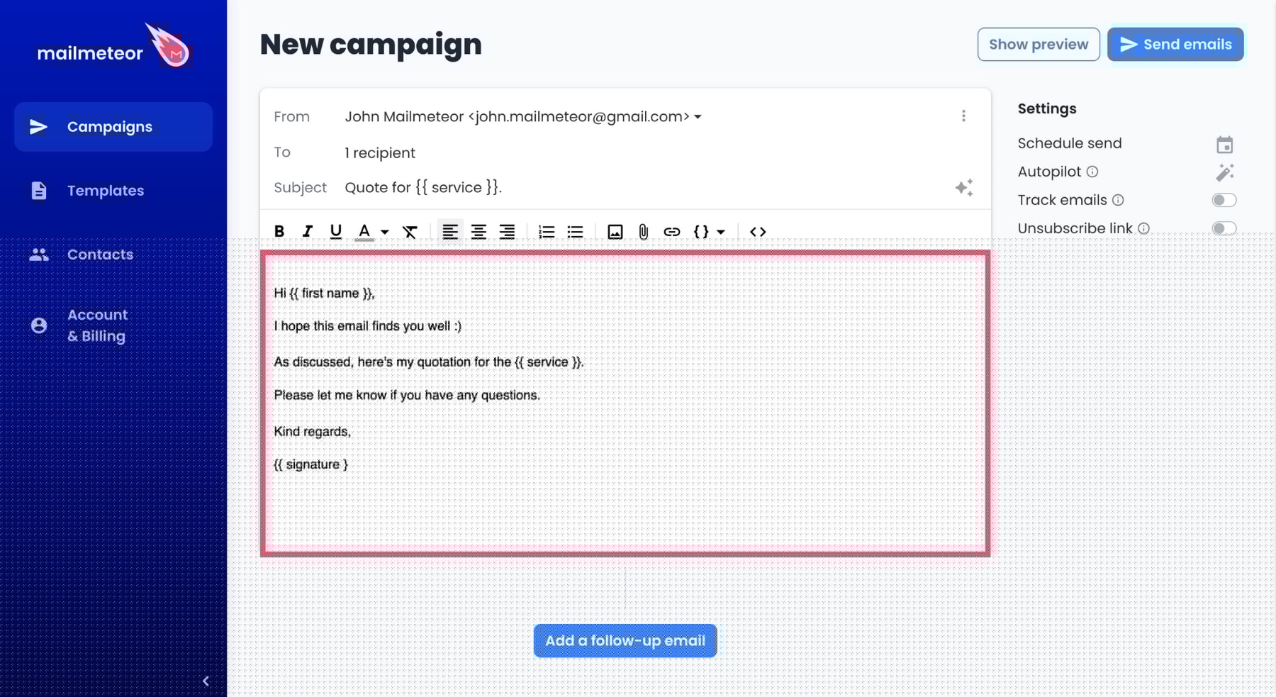 sending a quote email