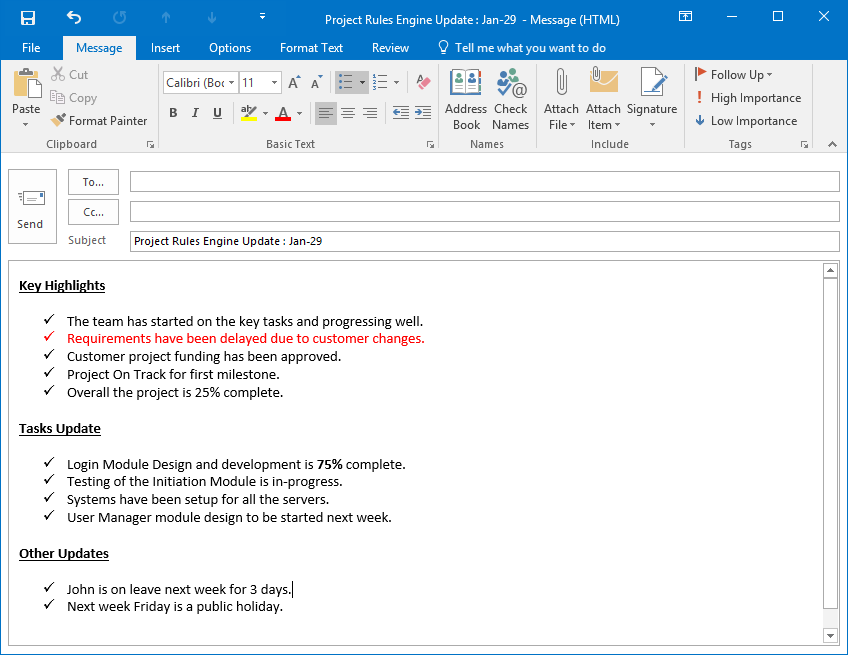 status update email sample