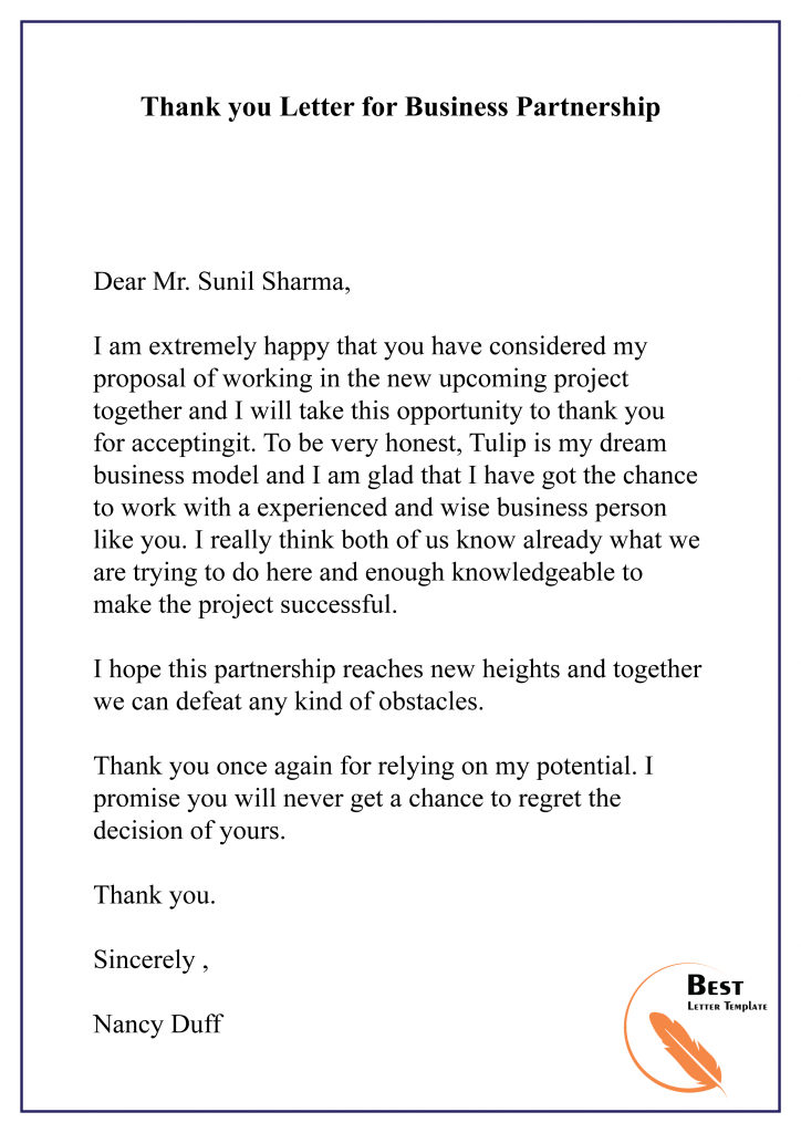 thank you note to partners