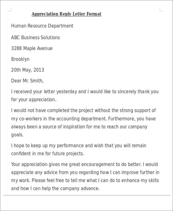 thank you reply email for appreciation