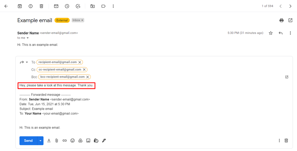 what to write when forwarding an email
